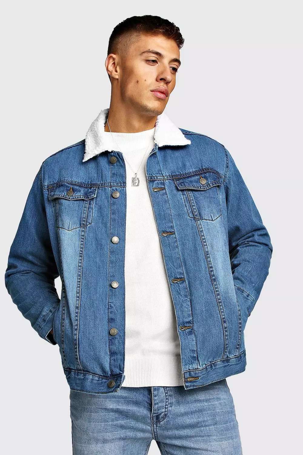 Borg collar hot sale denim jacket